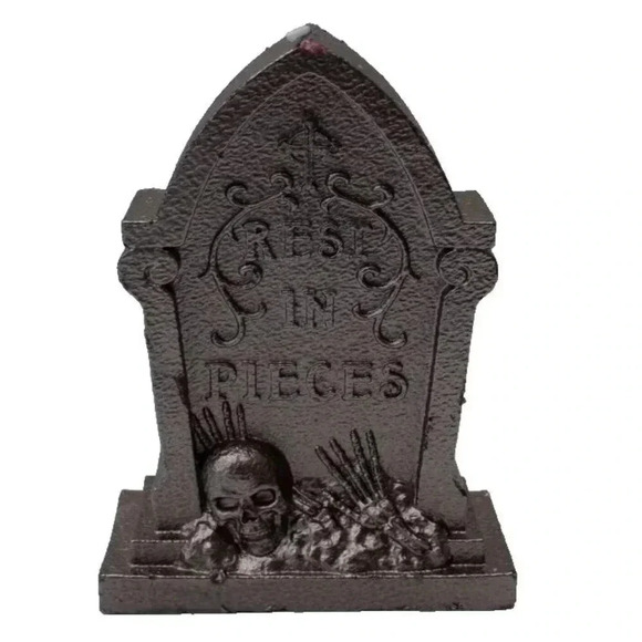 Silver Cemetery Rest In Pieces Grave Stone Gothic Halloween Candle Decorations - Picture 1 of 2